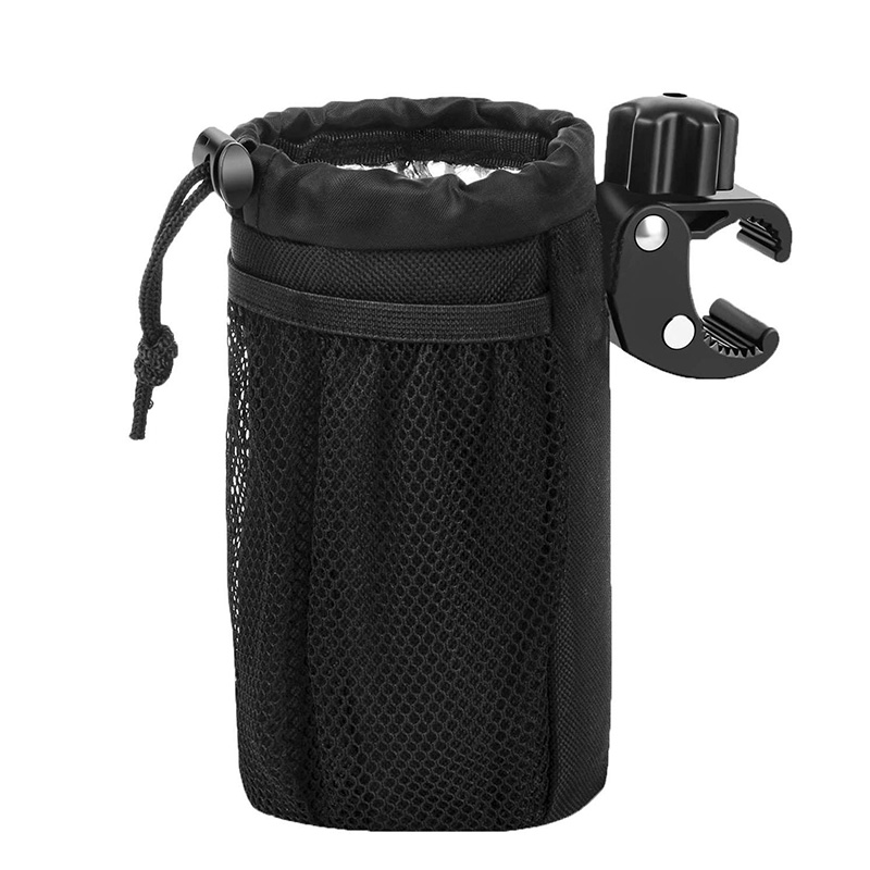 Outdoor Bike Water Bottle Holder with Alligator Clip Stroller Bottle Holder Hanging Bag with Mesh Pockets