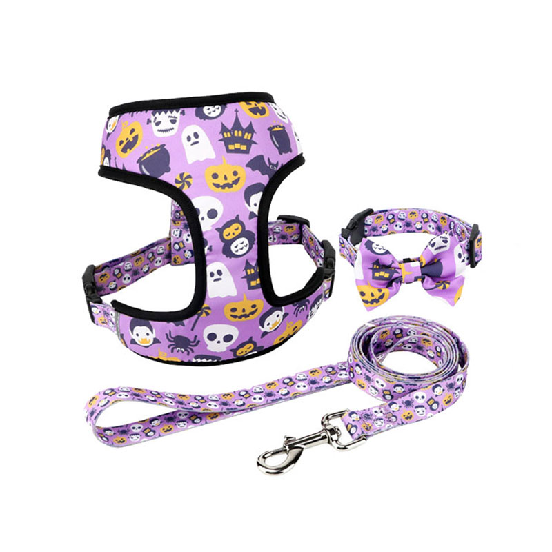 Top Seller Halloween Costume Dog Collar and Leash Halloween Pet Collar Harness Set with Dog Bow Tie