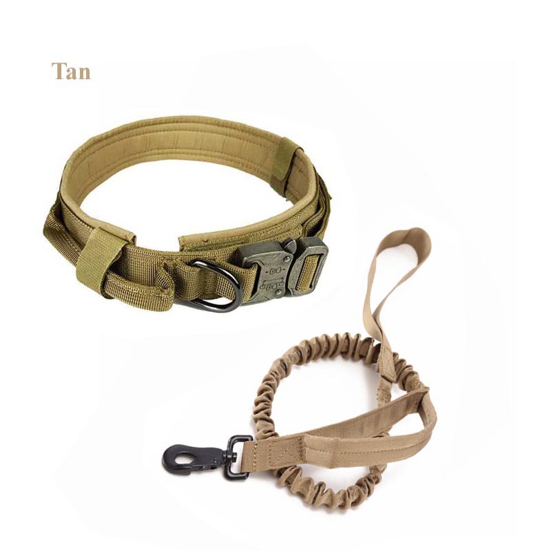 Tactical Dog Collar Nylon Adjustable Dog Collar Heavy Duty Metal Buckle with Handle Collar and Leash Set