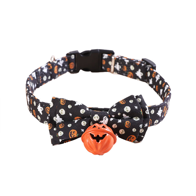 Amazons Top Sellers New product Halloween Pet Collar Adjustable Dog Collar with Smiley Face Pumpkin Bell Accessories