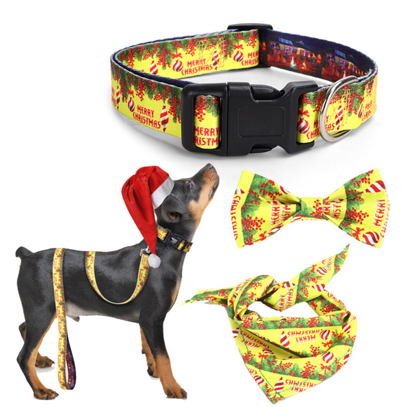 Amazon Hot Sale Christmas Pet Supplies Dog Collar Set Luxury Pet Dog Bib &Bow Ties & Santa Hat for Dogs